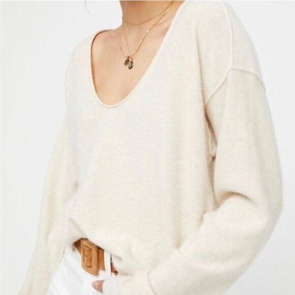 FP Now or Never Oatmeal Cashmere Silk V-neck Lightweight Pullover Sweater XS - Picture 1 of 10